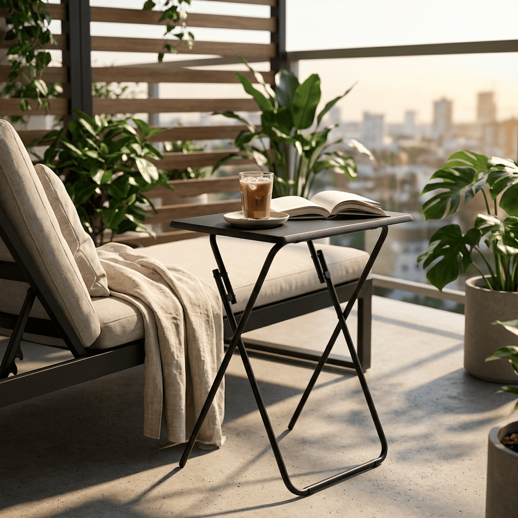 Folding Side Table TV Dinner Portable Bedside Coffee Grey Black