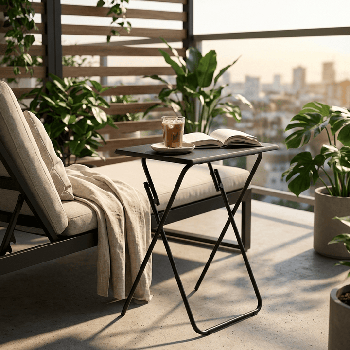 Folding Side Table TV Dinner Portable Bedside Coffee Grey Black