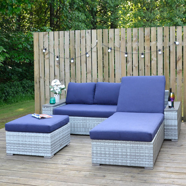 Azuma Grey Rattan Garden Sofa Set Recliner Lounger Tivoli