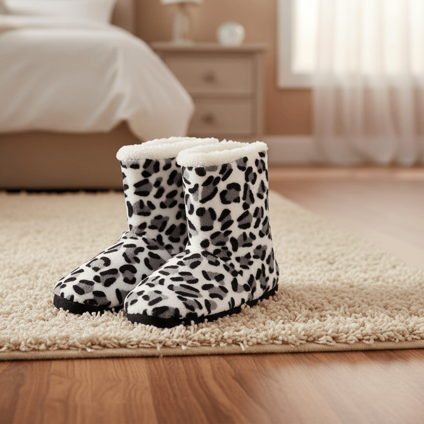 Womens Luxury Slipper Boots Leopard Print Fleece
