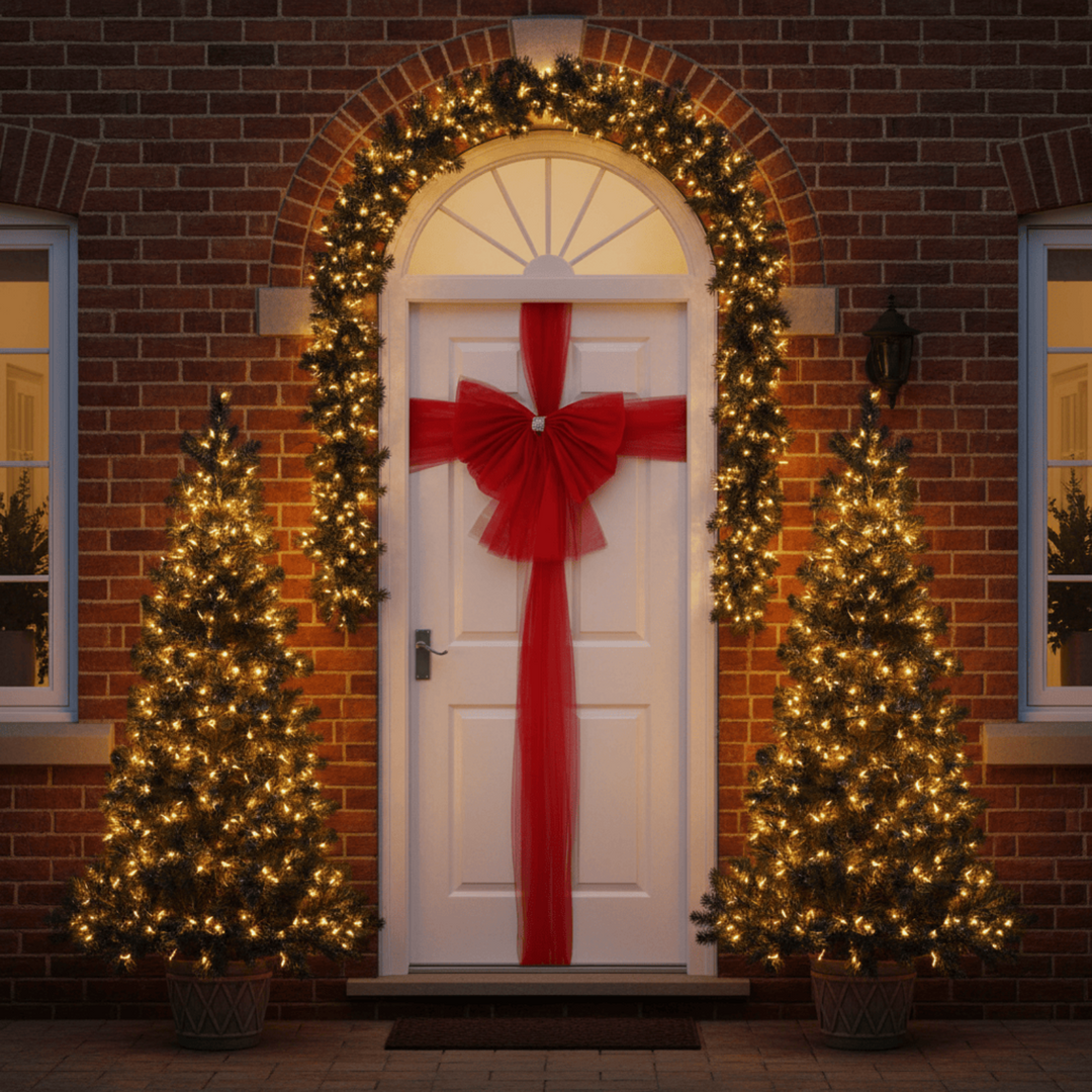 Lazo Gigante Para Puerta Navideño | Color Rojo, 7.5 M | Tela De Organza | Decoración Para Navidad, Bodas O Baby Showers