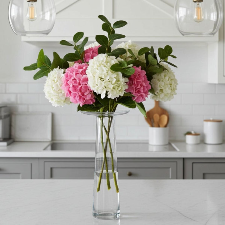 Magnolia Vase Clear Glass Slim Tall Flower Foliage 30cm