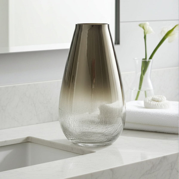 Crackle Vase Ombre Smoked Glass Polished Silver Top 25cm