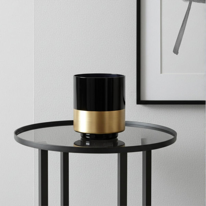 Hibiscus Vase Black Gold Glass Flower Posy Plant 14cm