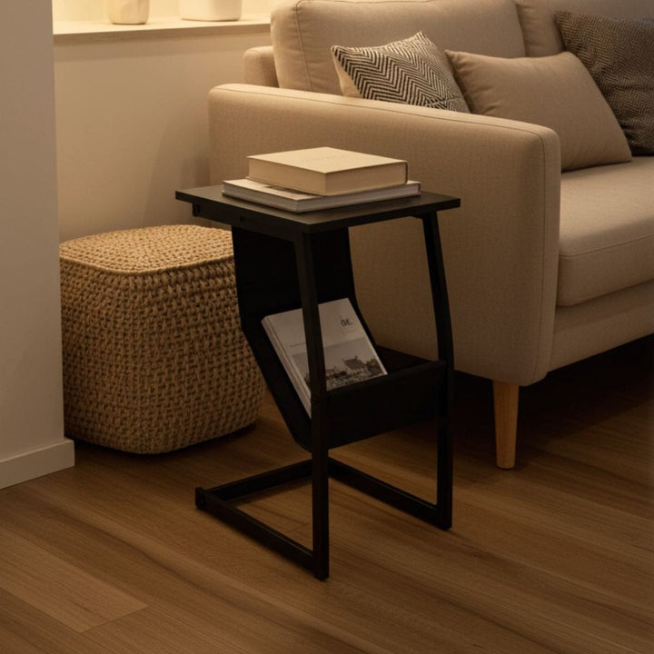 Side Table Magazine Rack Holder Coffee TV Dinner Black