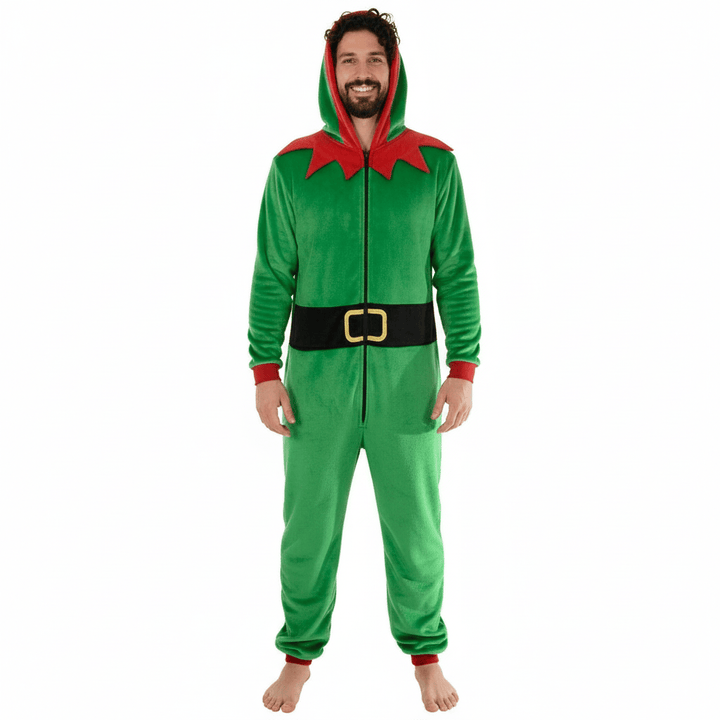 Mens All in One Elf Pyjama Suit Fleece Christmas Nightwear