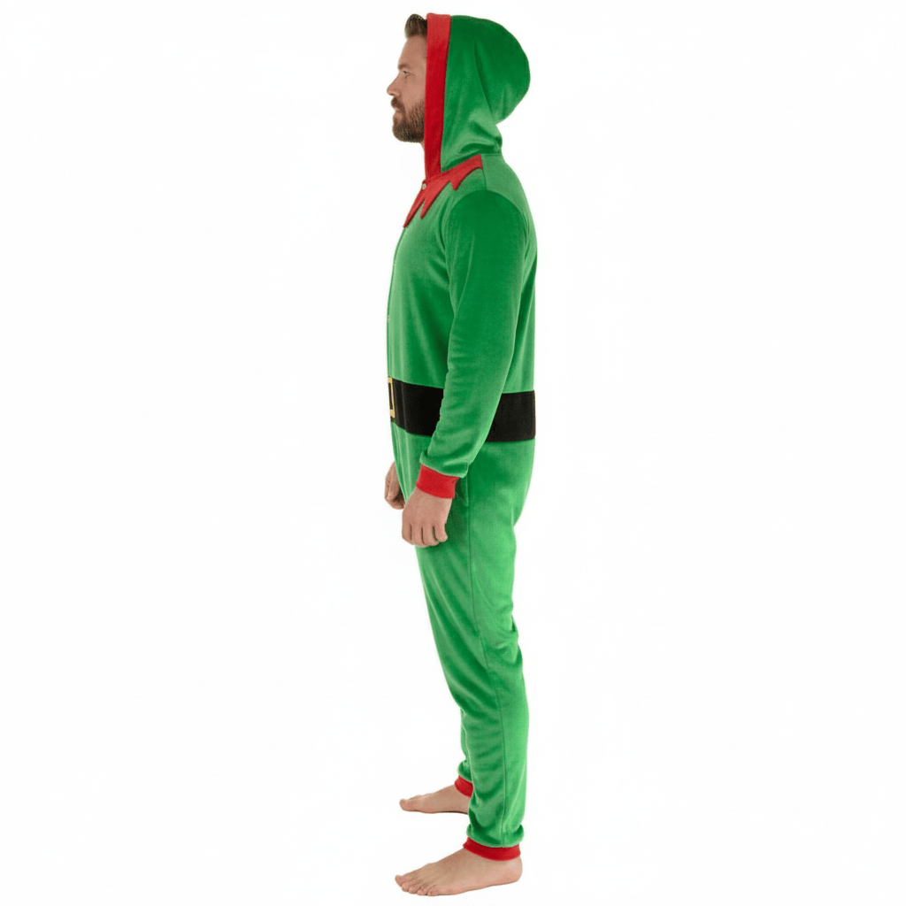 Mens All in One Elf Pyjama Suit Fleece Christmas Nightwear