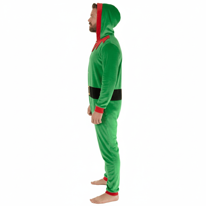 Mens All in One Elf Pyjama Suit Fleece Christmas Nightwear
