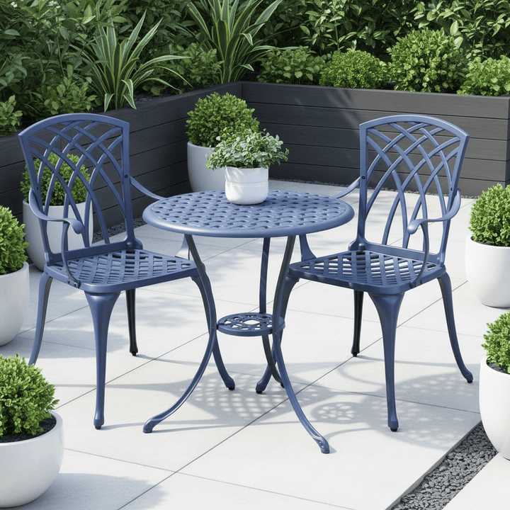 Garden Bistro Cafe Set Grey Metal Chairs Table Azuma Denia