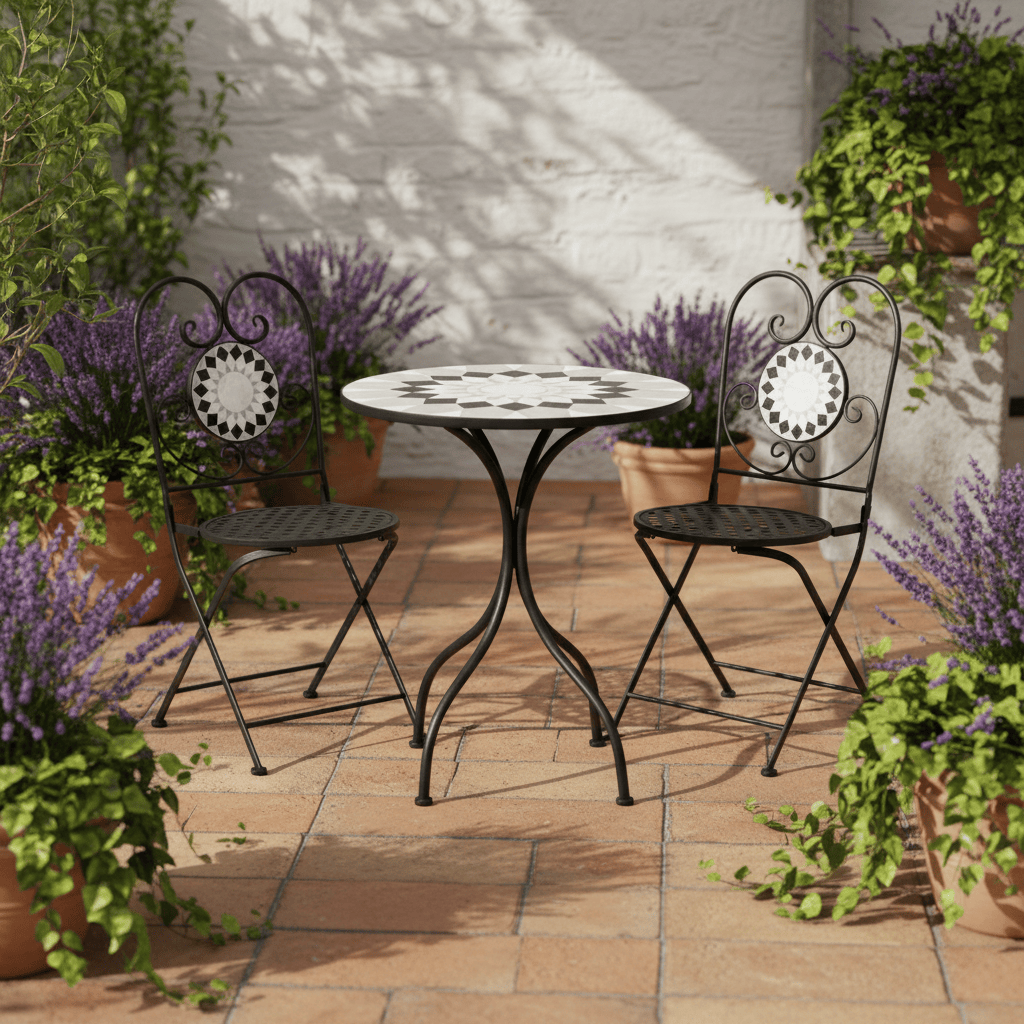 Azuma Garden Bistro Set Table Chairs Mosaic Tile Greek Design