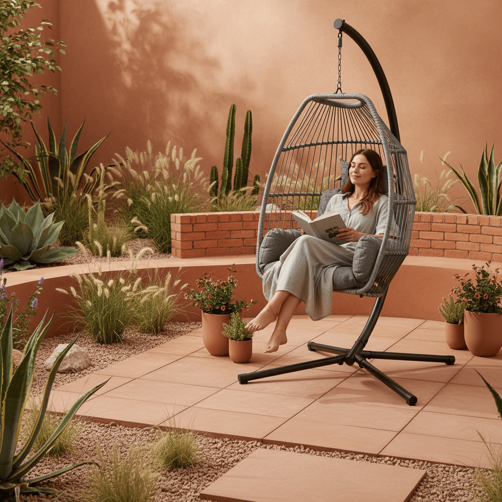 Rimini Swing Chair Garden Hanging Seat Basket Grey Rattan