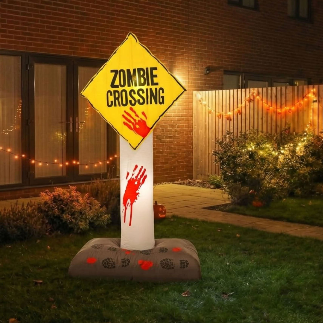 A Halloween yard decoration shaped like a &