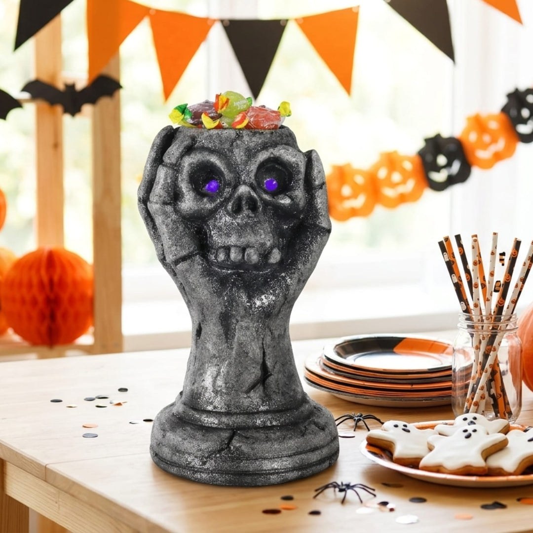 Light Up Skull Hand Candy Holder Halloween Decoration Grey 29cm