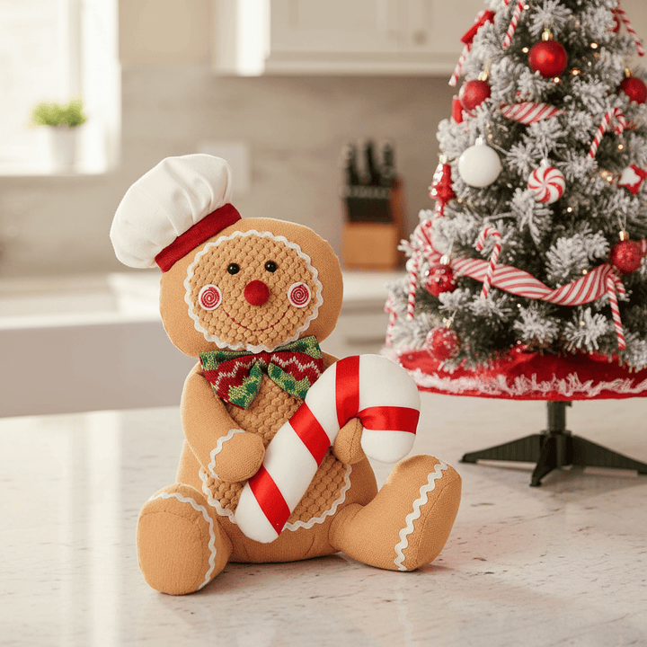 Fabric Gingerbread Figure Sitting Christmas Decoration 33cm