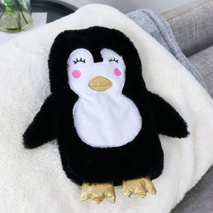 Penguin Hot Water Bottle Plush Cover Gold Sparkle 1 Litre