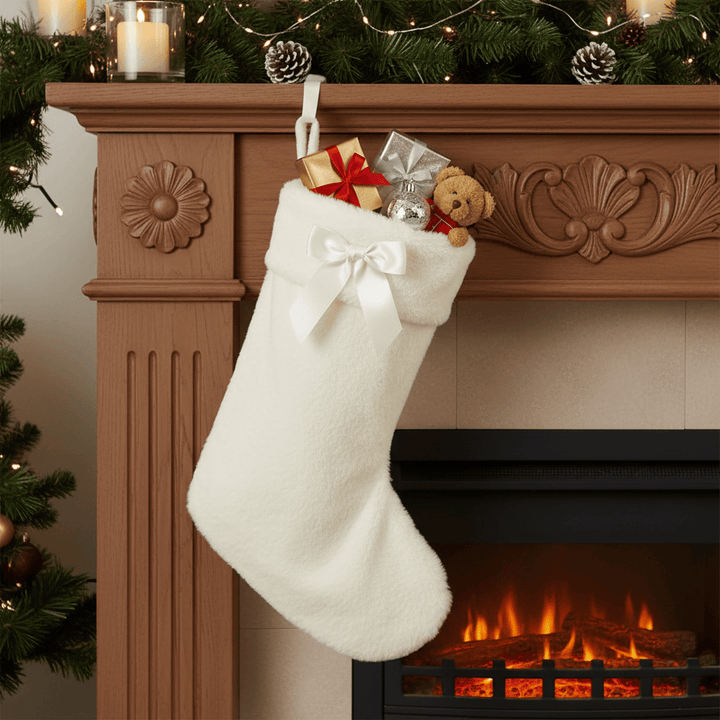 Large Christmas Stocking Plush Faux Fur Santa Gift Present 60cm