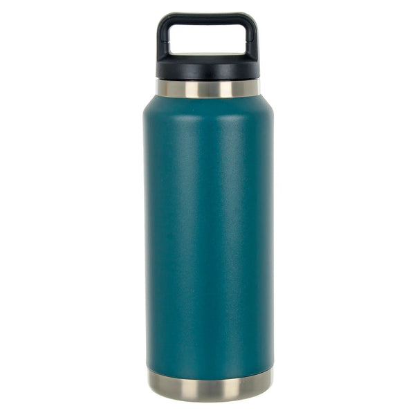Teal blue stainless steel large insulated water bottle with black handle lid