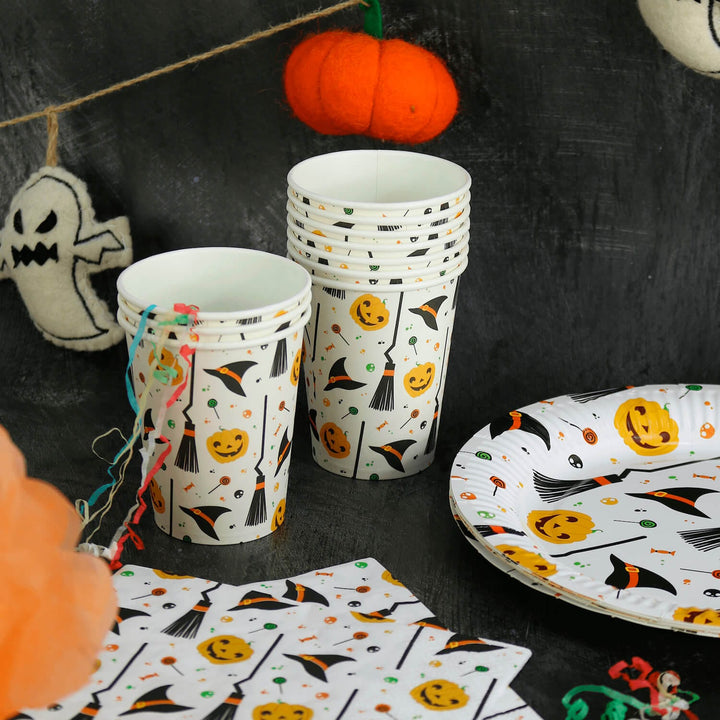Bulk Packs of Halloween Table Decor Witch Hat Cups Plates Napkins