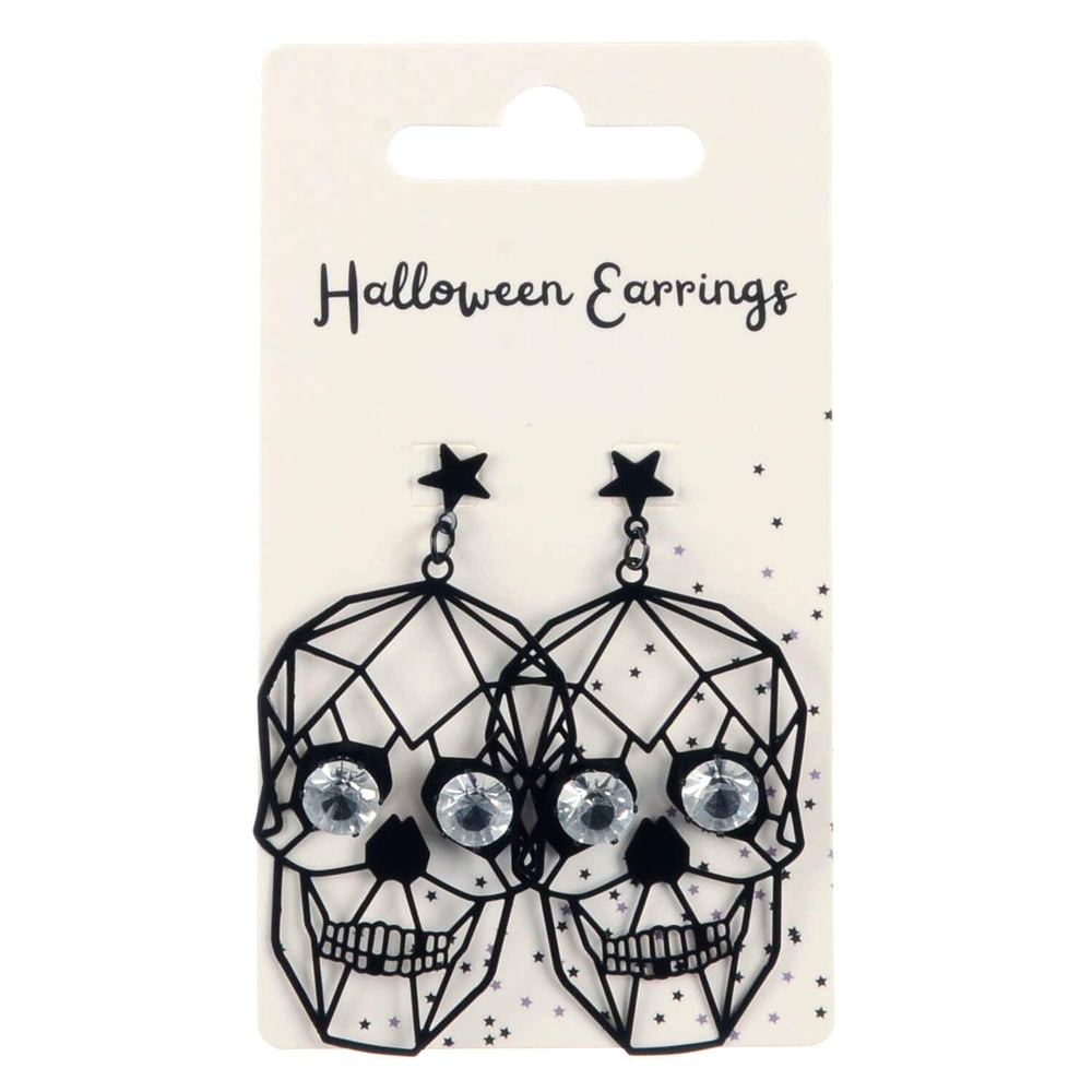 Halloween earrings on a branded card with a white background