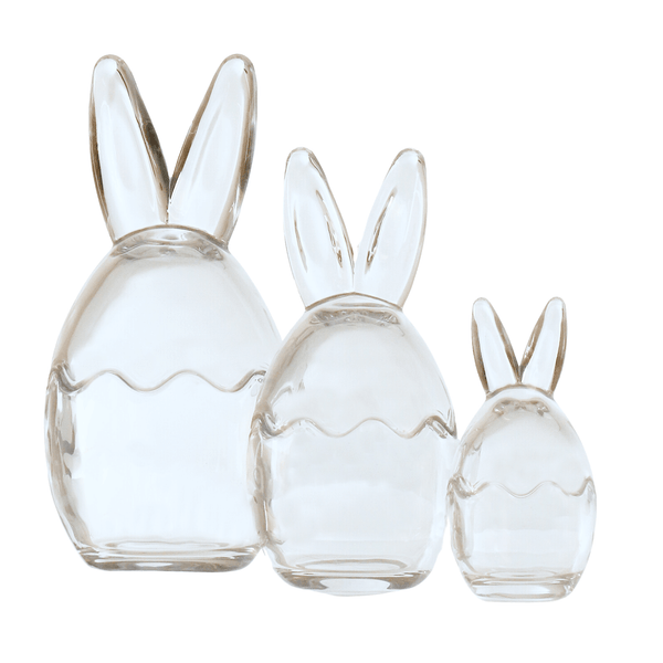 set of 3 bunny ears stroage jars on white background side by side