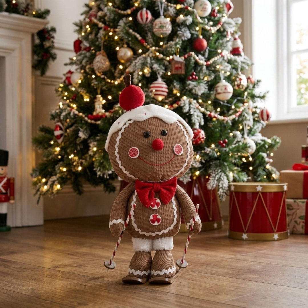 Mr Crimbo Skiing Gingerbread Man Christmas Fabric Figure 38cm