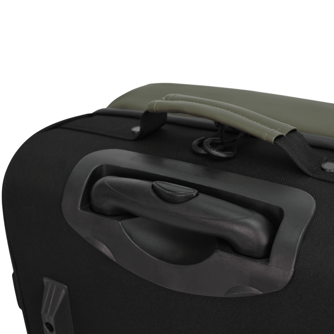 detail shot of telescopic handle closed at the back of suitcase