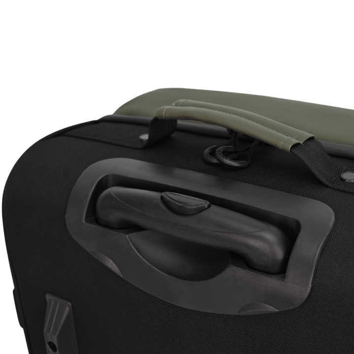 detail shot of telescopic handle closed at the back of suitcase
