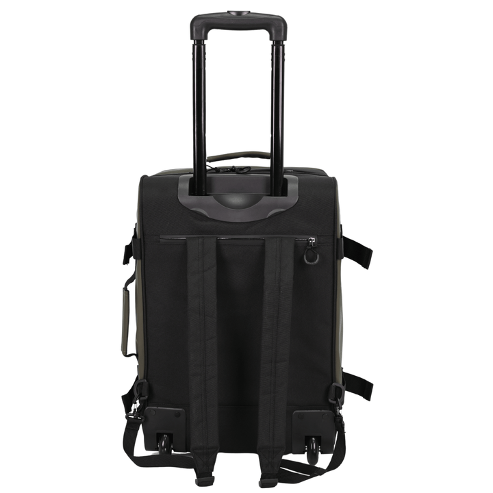 back view of small 20" case with backpack straps which can be zipped awau