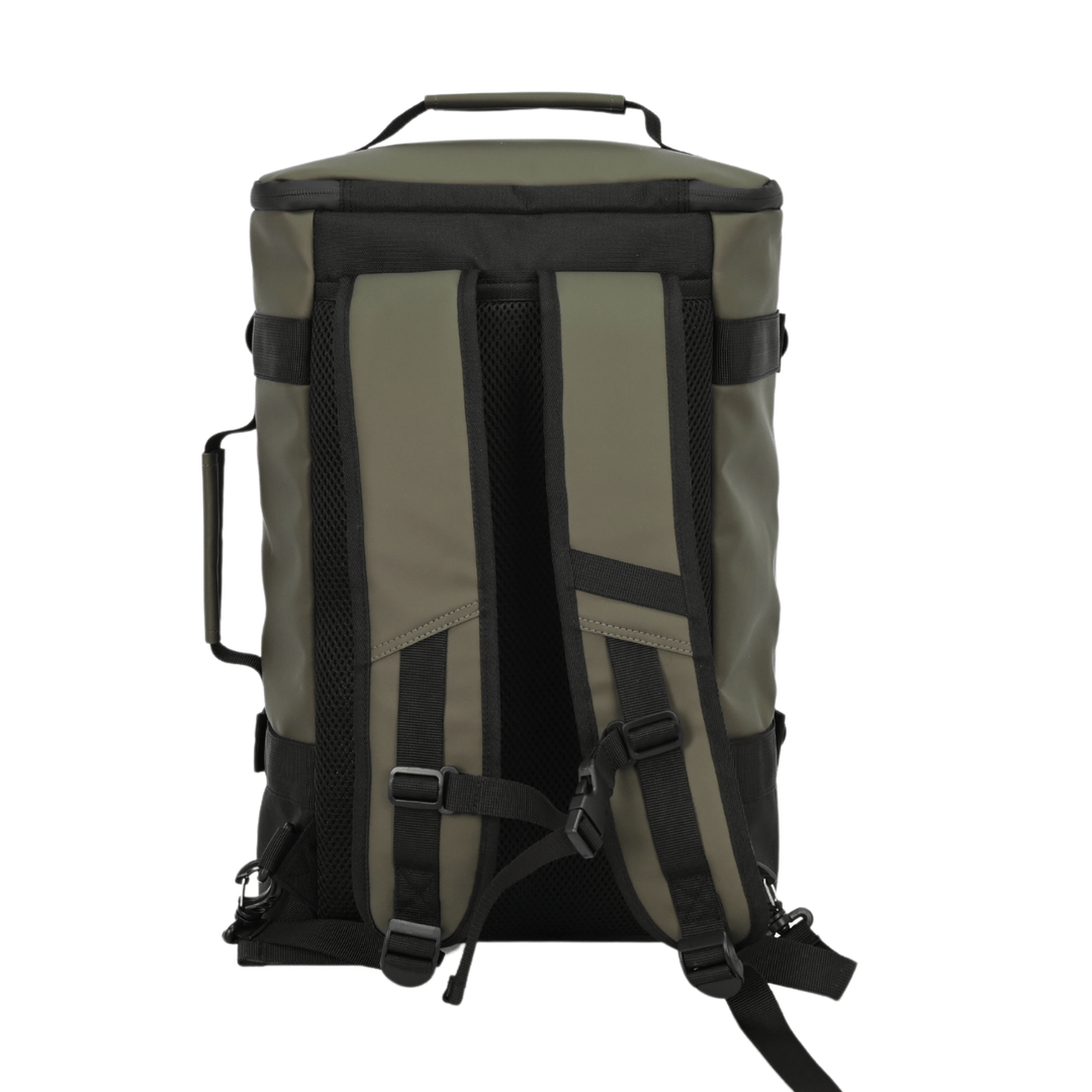 back view of backpack with mesh airflow and adjustable shoulder straps