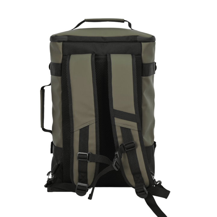 back view of backpack with mesh airflow and adjustable shoulder straps