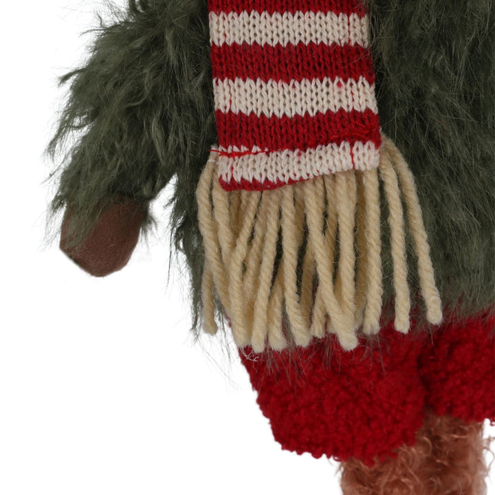detail shot of red and cream coloured striped scarf