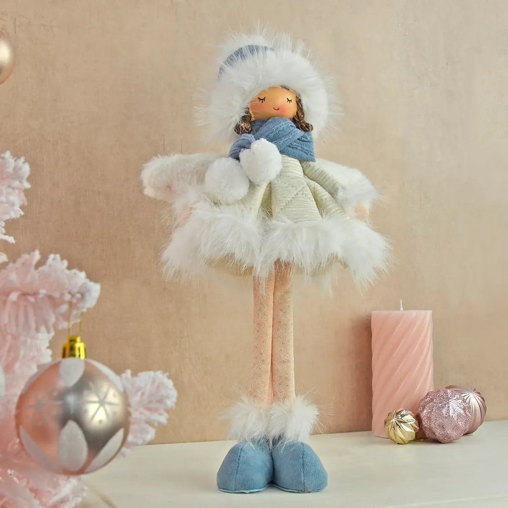 Blue and white Christmas fairy with pink Christmas tree and baubles