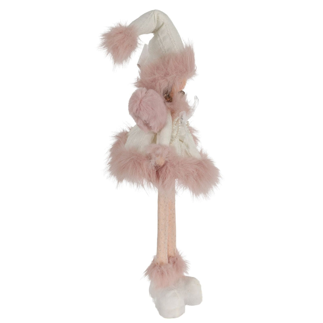 Plush angel with pink and white fur on a white background