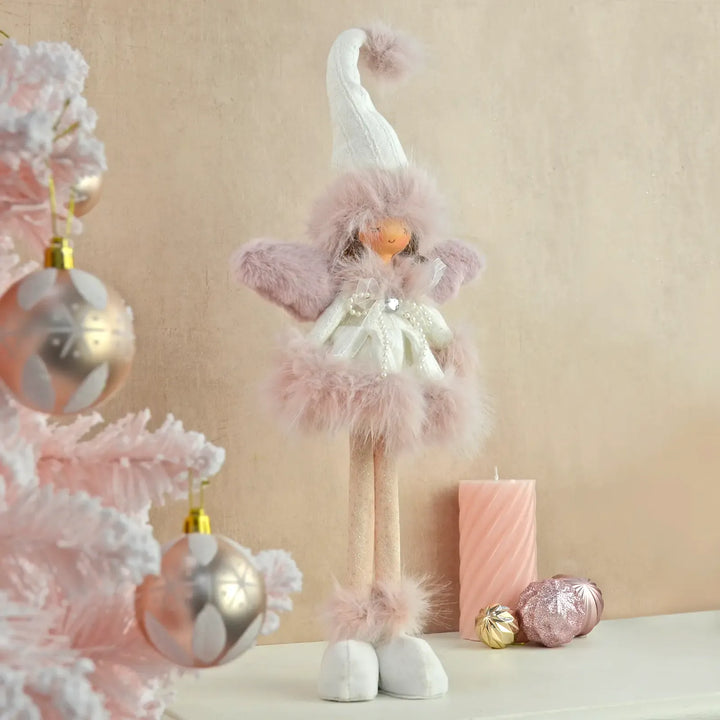 Pink and white Christmas fairy with pink Christmas tree and baubles