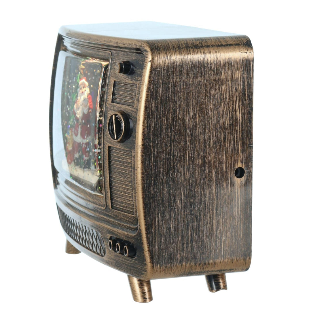 Decorative vintage-style television with a Santa Claus scene on a white background
