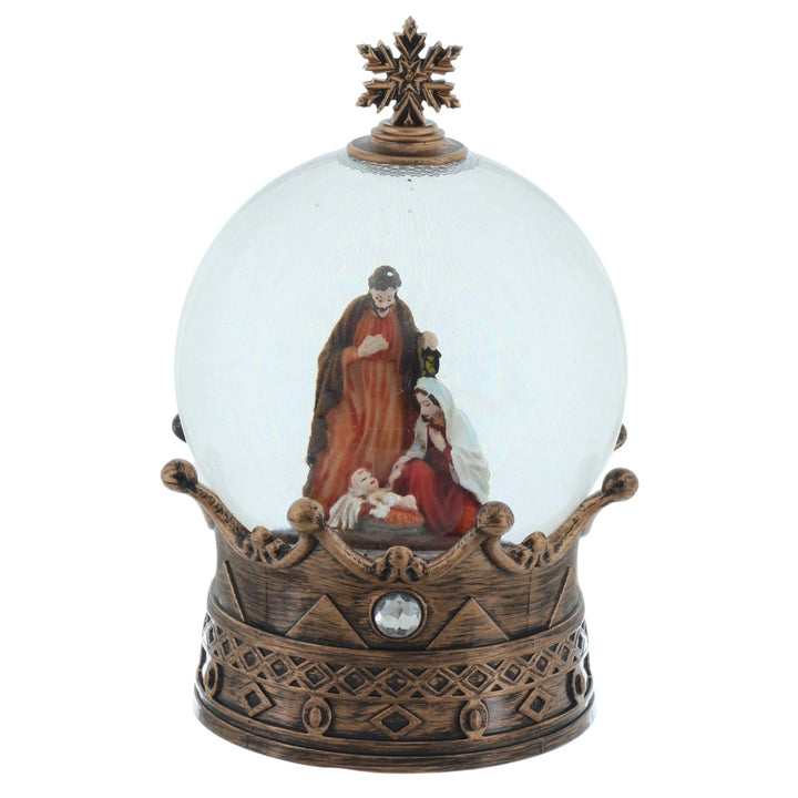 Christmas Nativity Scene Glitter Spinner Snow Globe Crown Decoration