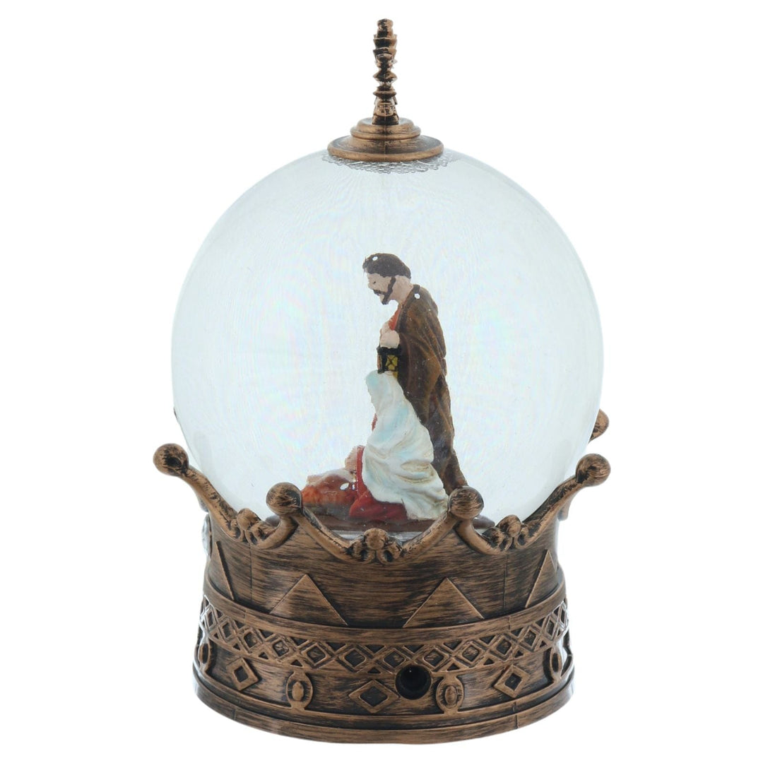 Christmas Nativity Scene Glitter Spinner Snow Globe Crown Decoration