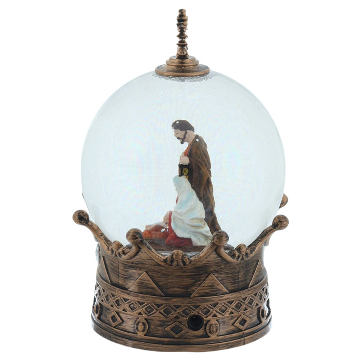 Christmas Nativity Scene Glitter Spinner Snow Globe Crown Decoration