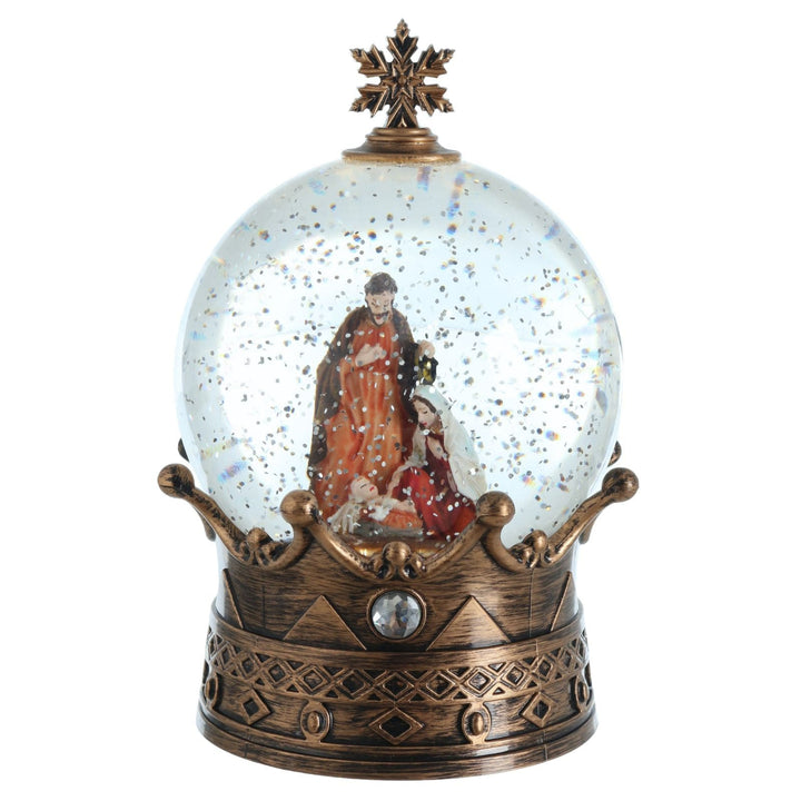 Christmas Nativity Scene Glitter Spinner Snow Globe Crown Decoration