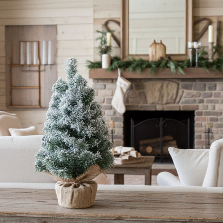 Mr Crimbo 60cm Small Green Flocked Artificial Christmas Tree Jute Base