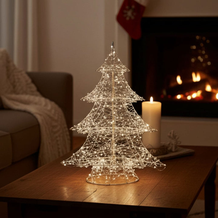 60cm 3D Christmas Tree Light Up Bead Decoration Copper Wire Warm White