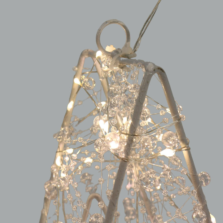 detail shot of metal star frame with lights and beads and hanging loop to the top