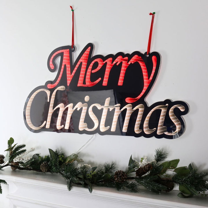 Large Christmas Infinity Mirror Sign Light Double Sided LED 90cm