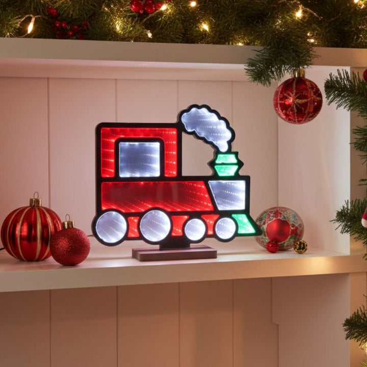 Christmas Train Infinity Mirror Light Decoration Double Sided 30cm