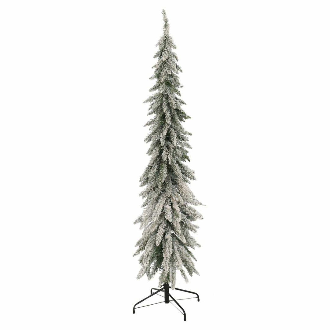 6ft Slim Snowy Pre-Lit Downswept Flocked Pencil Christmas Tree Lights