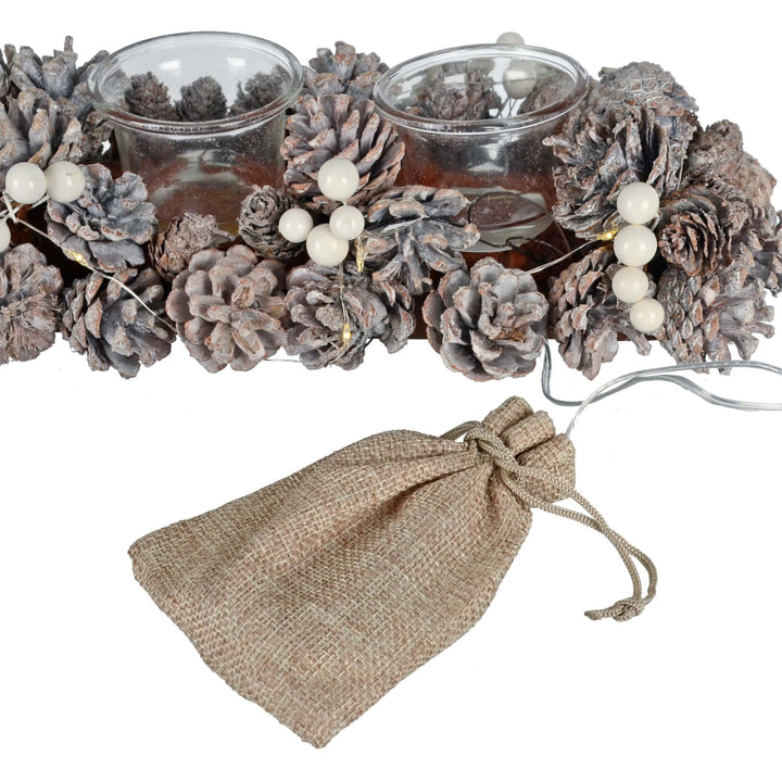 Jute bag battery pack for a pre-lit Christmas candle holder