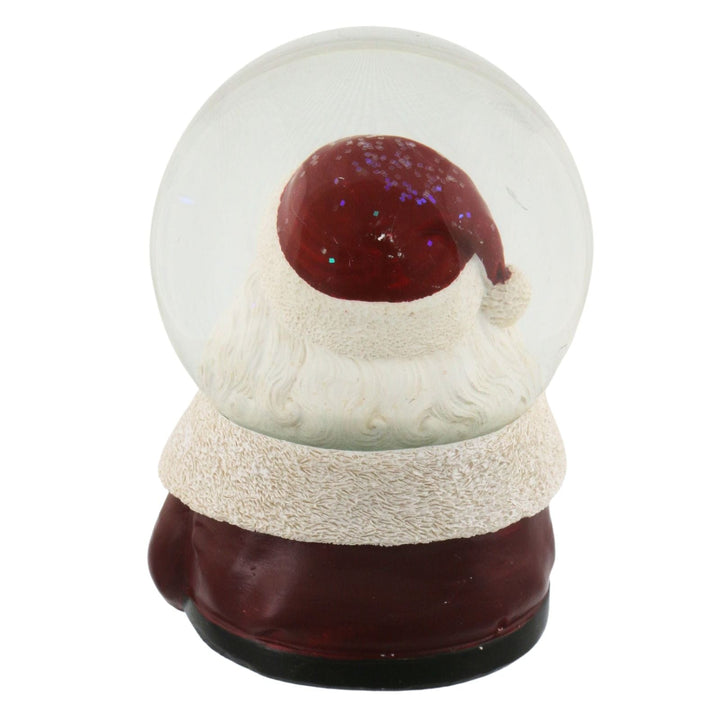back view of snow globe with Santa Claus design on a white background