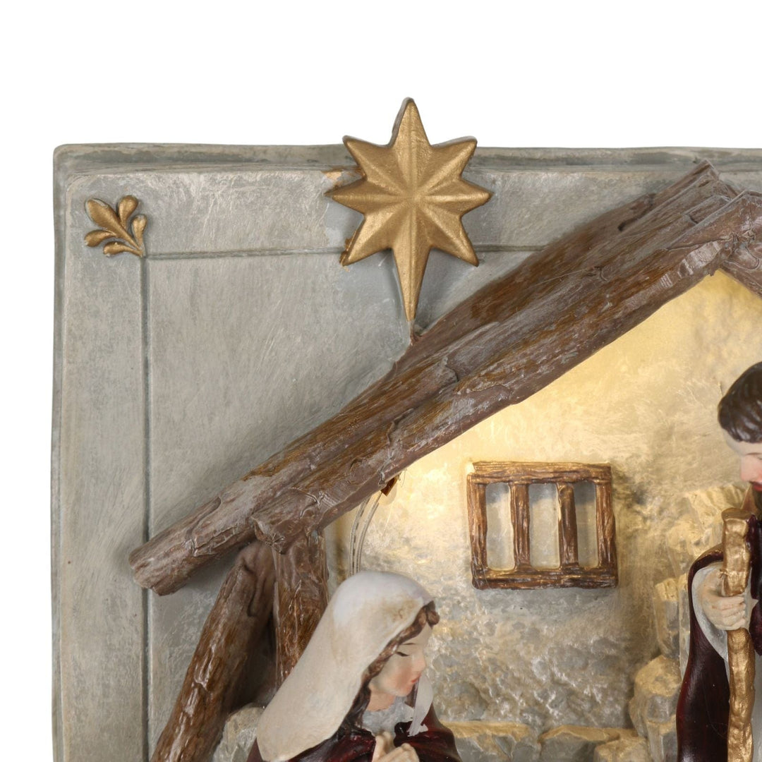 Nativity scene with star and wooden structure on a white background