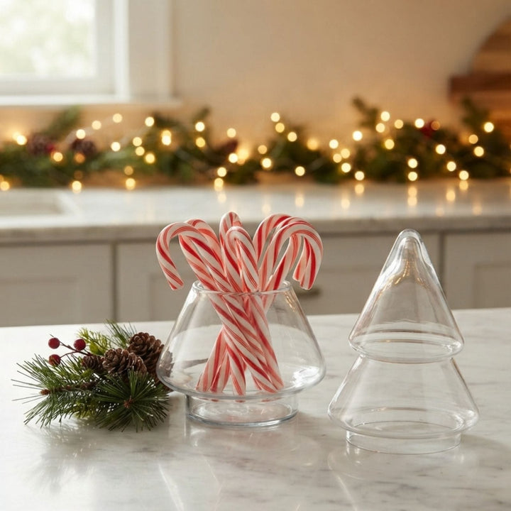 Christmas Tree Shape Tier Glass Storage Jar Container Lid Decoration