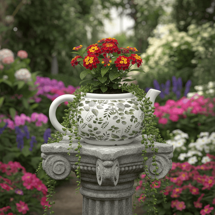 Teapot Planter Ceramic Flower Pot Herbs Succulents Home 34cm